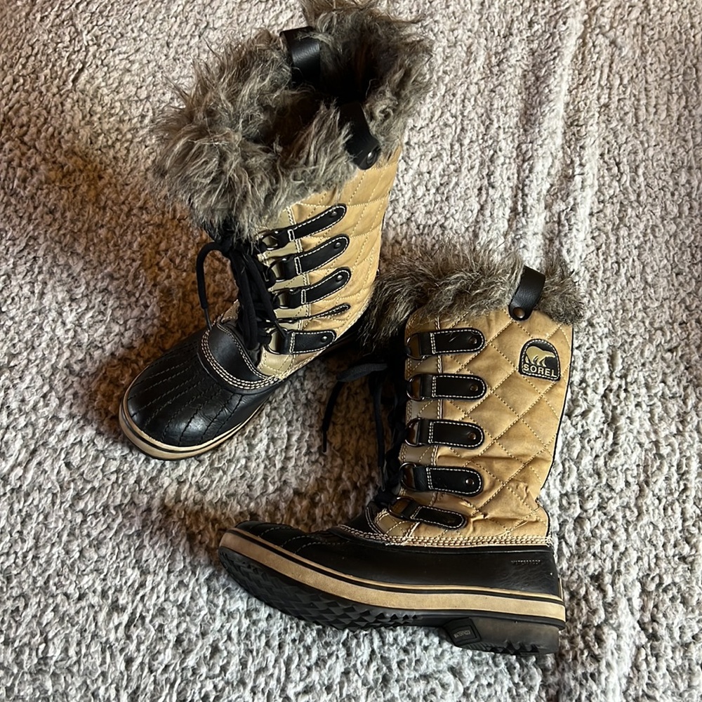 Sorel Black and Tan Joan of Arctic Waterproof Winter Snow Boots